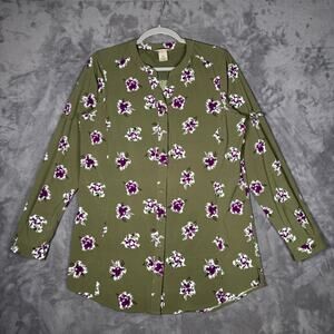 Duluth Trading Sidewinder Gardening Shirt Floral Green Purple Women’s XS